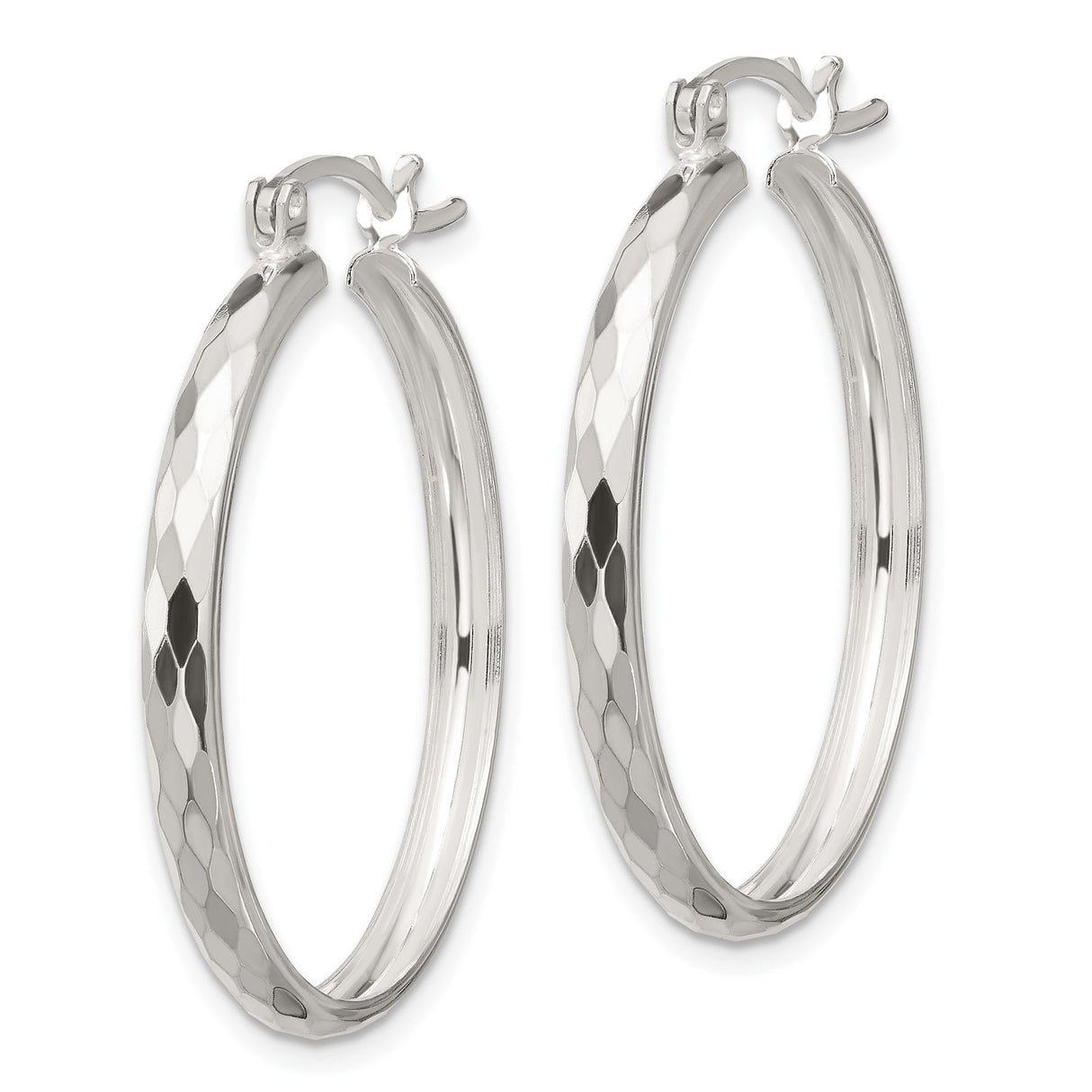Sterling Silver Hoop Earrings, Diamond Cut Textured Design with High Polish Finish