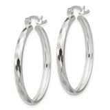 Sterling Silver Hoop Earrings, Diamond Cut Textured Design with High Polish Finish
