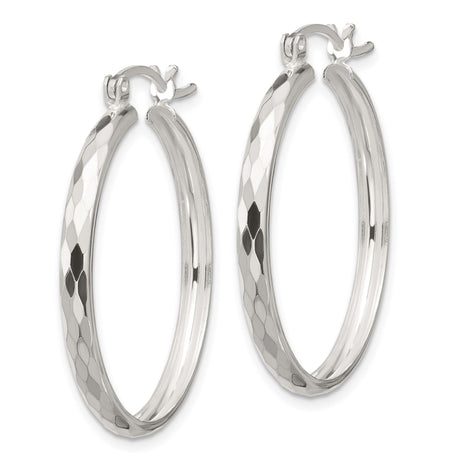 Sterling Silver Hoop Earrings, Diamond Cut Textured Design with High Polish Finish