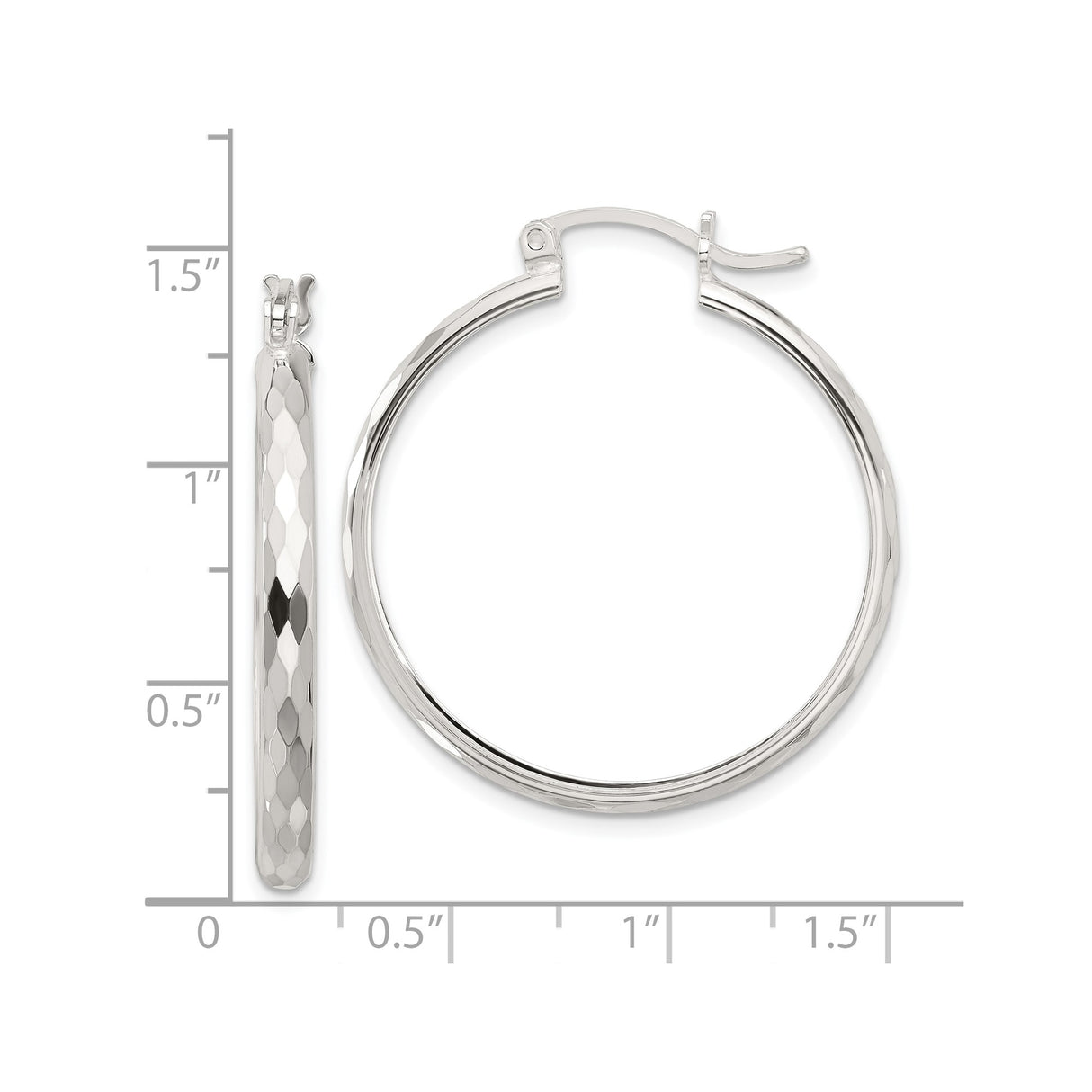 Sterling Silver Hoop Earrings, Diamond Cut Textured Design with High Polish Finish