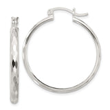 Sterling Silver Hoop Earrings, Diamond Cut Textured Design with High Polish Finish