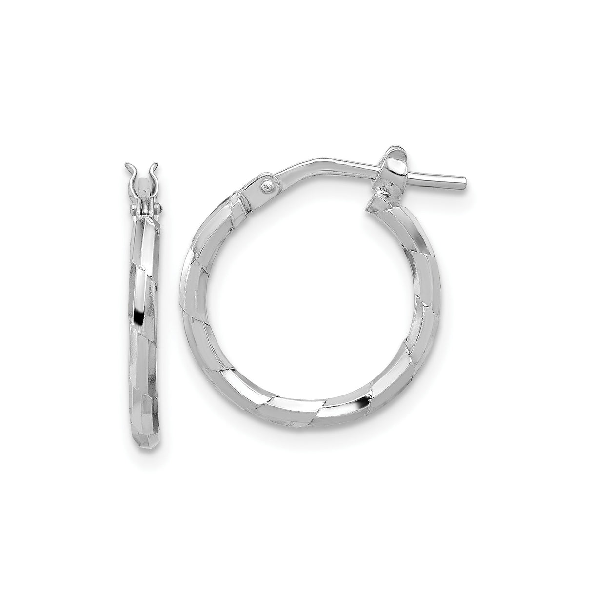 Sterling Silver Hoop Earrings, Polished Diamond Cut Faceted Design with Textured Finish