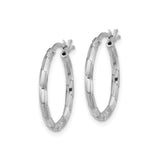 Sterling Silver Hoop Earrings with Polished Diamond Cut Texture and Rhodium Finish