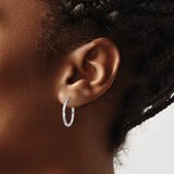 Sterling Silver Hoop Earrings with Polished Diamond Cut Texture and Rhodium Finish