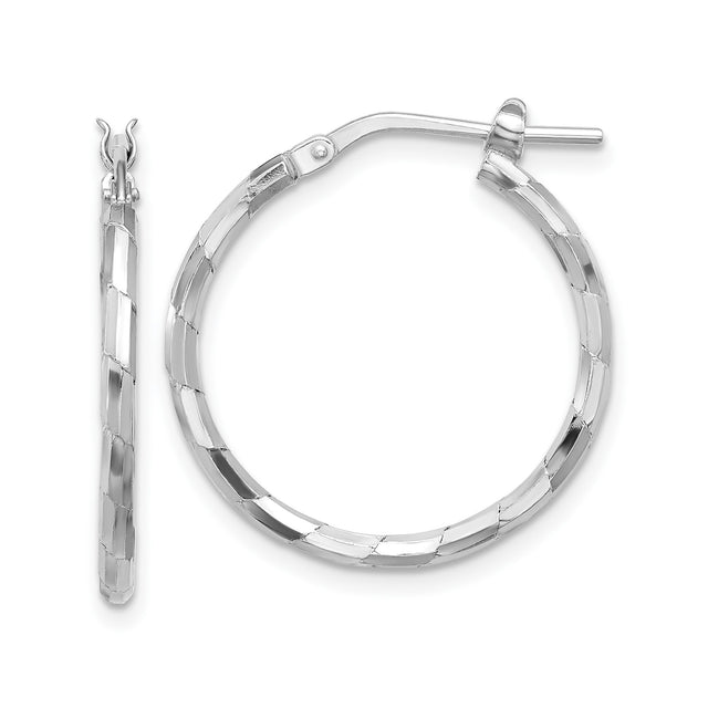 Sterling Silver Hoop Earrings, Lightweight Diamond Cut Polished Round Design for Women