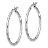 Sterling Silver Hoop Earrings, Diamond-Cut Textured Design with High Polish Finish