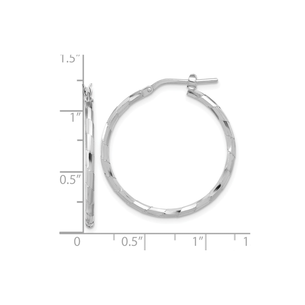 Sterling Silver Hoop Earrings, Diamond-Cut Textured Design with High Polish Finish