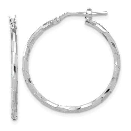 Sterling Silver Hoop Earrings, Diamond-Cut Textured Design with High Polish Finish