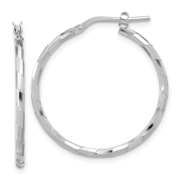 Sterling Silver Hoop Earrings, Diamond-Cut Textured Design with High Polish Finish