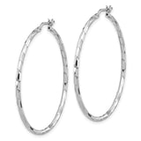 Sterling Silver Hoop Earrings with Diamond Cut Twisted Texture and Polished Finish for Women