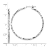 Sterling Silver Hoop Earrings with Diamond Cut Twisted Texture and Polished Finish for Women
