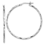 Sterling Silver Hoop Earrings with Diamond Cut Twisted Texture and Polished Finish for Women
