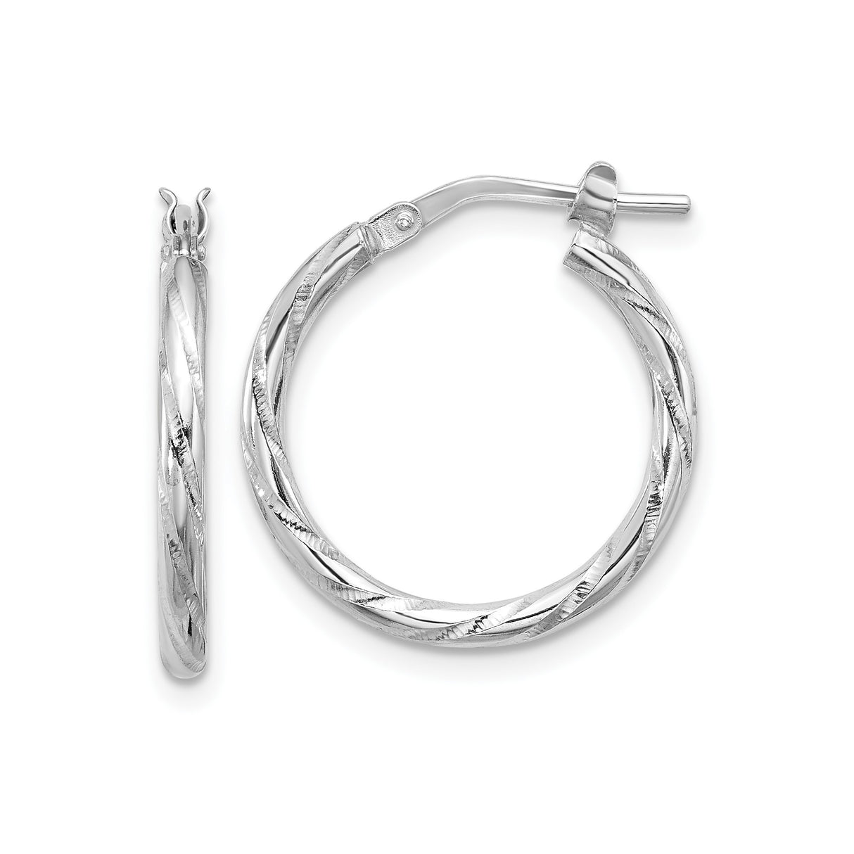 Sterling Silver Twisted Hoop Earrings, Polished and Diamond-Cut Textured Hoops, Medium Size