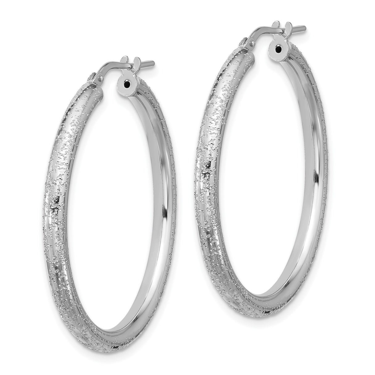Sterling Silver Hoop Earrings, Large Round Textured Glitter Finish, Lightweight Statement Style