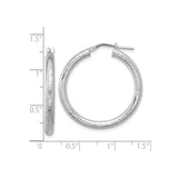 Sterling Silver Hoop Earrings with Textured Glitter Finish and Polished Rhodium Plating