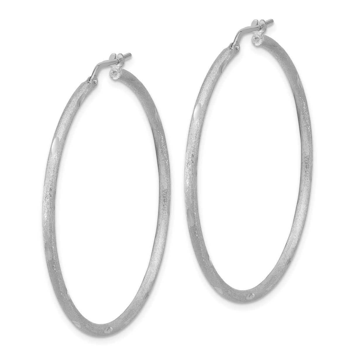 Sterling Silver Hoop Earrings with Textured Finish and Oval Cut-Out Accents