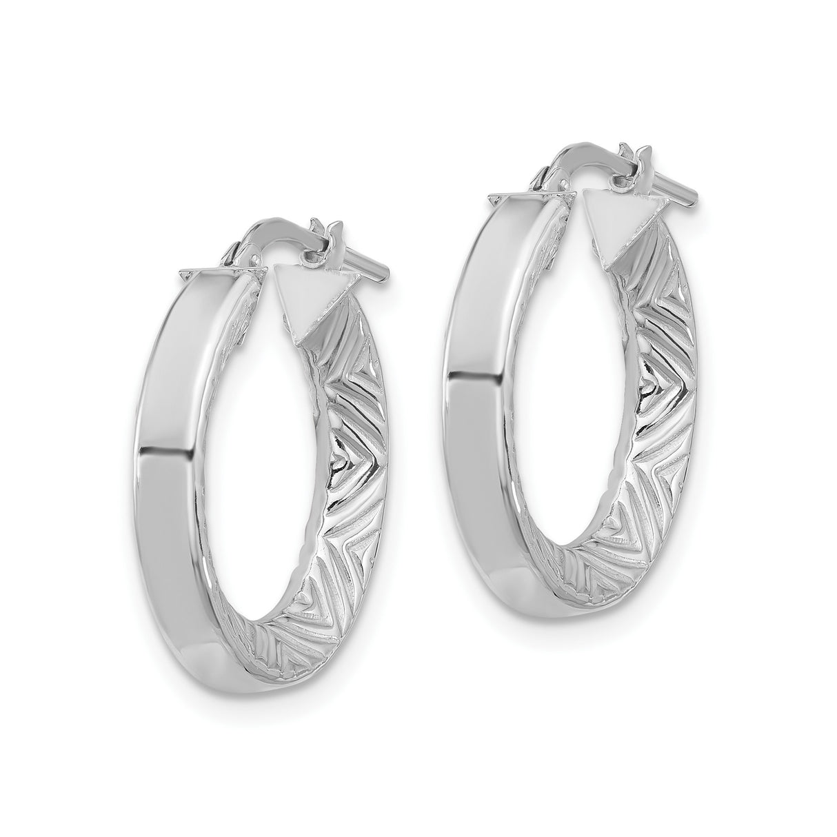 Sterling Silver Hoop Earrings with Chevron Pattern, Geometric Design, Polished Textured Finish