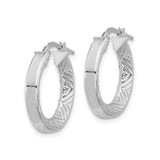 Sterling Silver Hoop Earrings with Chevron Pattern, Geometric Design, Polished Textured Finish