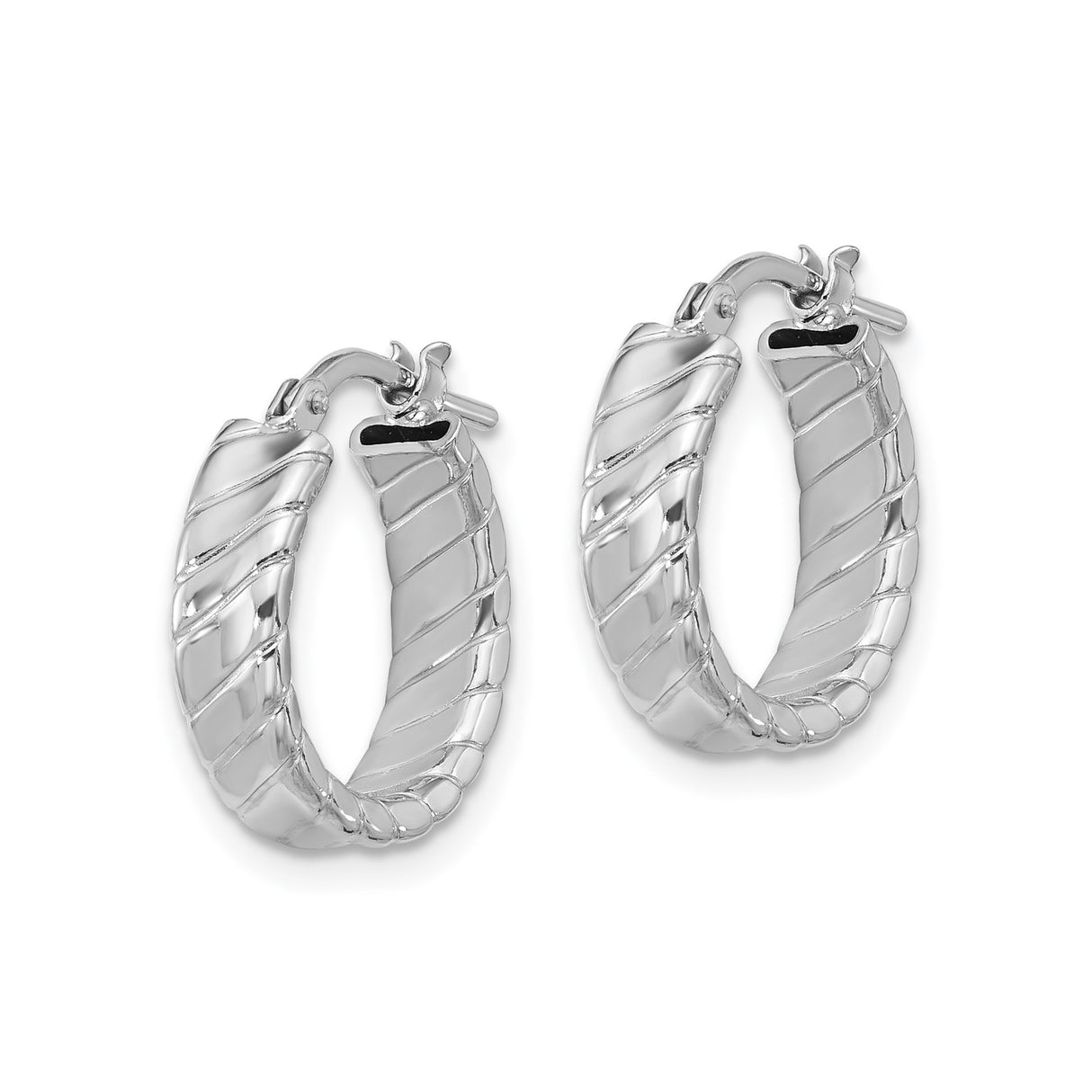 Sterling Silver Hoop Earrings with Twisted Rope Design and Diagonal Detailing