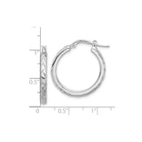 Sterling Silver Hoop Earrings with Polished Leaf Pattern, Lightweight Textured Design