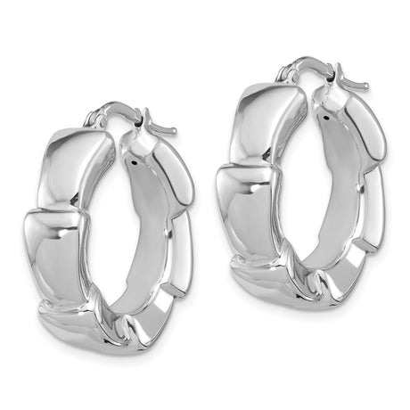 Sterling Silver Hoop Earrings with Bold Bamboo Design and Polished Finish