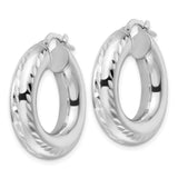 Sterling Silver Hoop Earrings with Polished Finish and Diamond Cut Twist Design