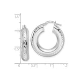 Sterling Silver Hoop Earrings with Polished Finish and Diamond Cut Twist Design