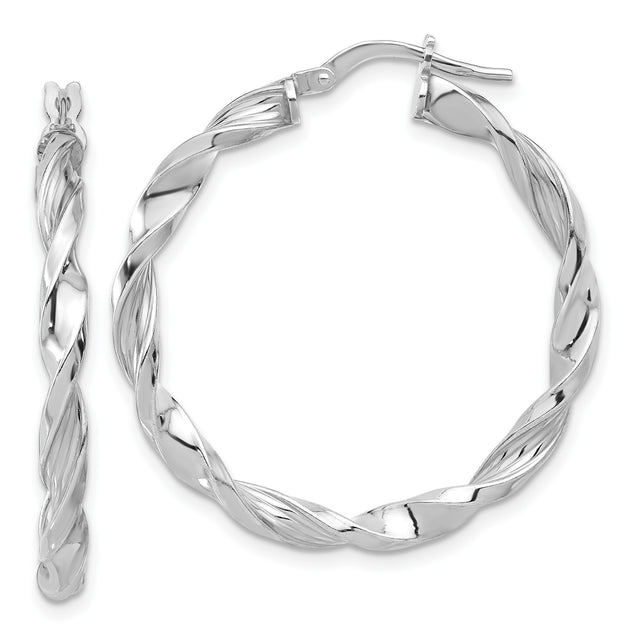Sterling Silver Twisted Hoop Earrings with Polished and Textured Rope Design