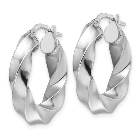 Sterling Silver Twisted Hoop Earrings, Sculptural Chunky Design, Rhodium Plated