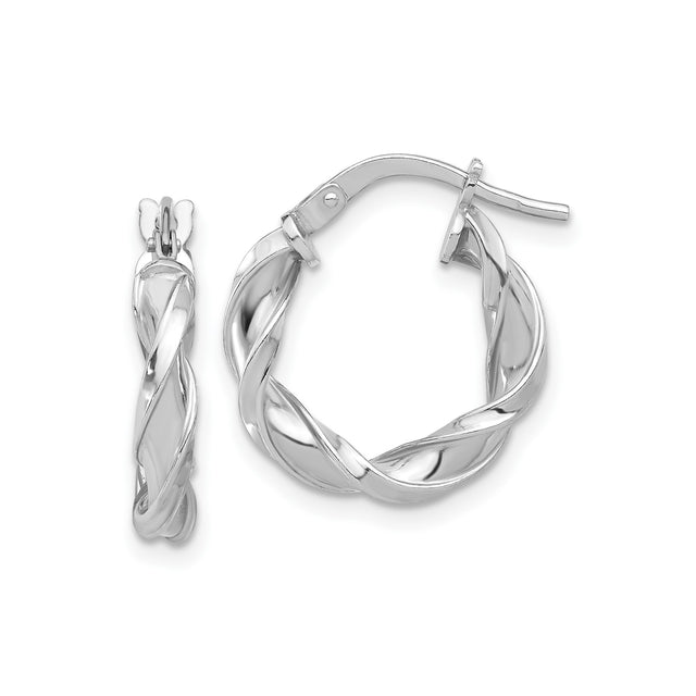 Sterling Silver Twisted Hoop Earrings with Polished Braid Design, Lightweight Interwoven Style