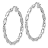 Sterling Silver Twisted Hoop Earrings with Polished Braided Design, Rhodium Plated