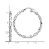 Sterling Silver Twisted Hoop Earrings with Polished Braided Design, Rhodium Plated