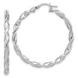 Sterling Silver Twisted Hoop Earrings with Polished Braided Design, Rhodium Plated
