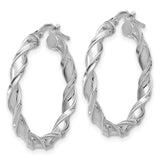 Sterling Silver Twisted Hoop Earrings with Braided Design, Rhodium Plated