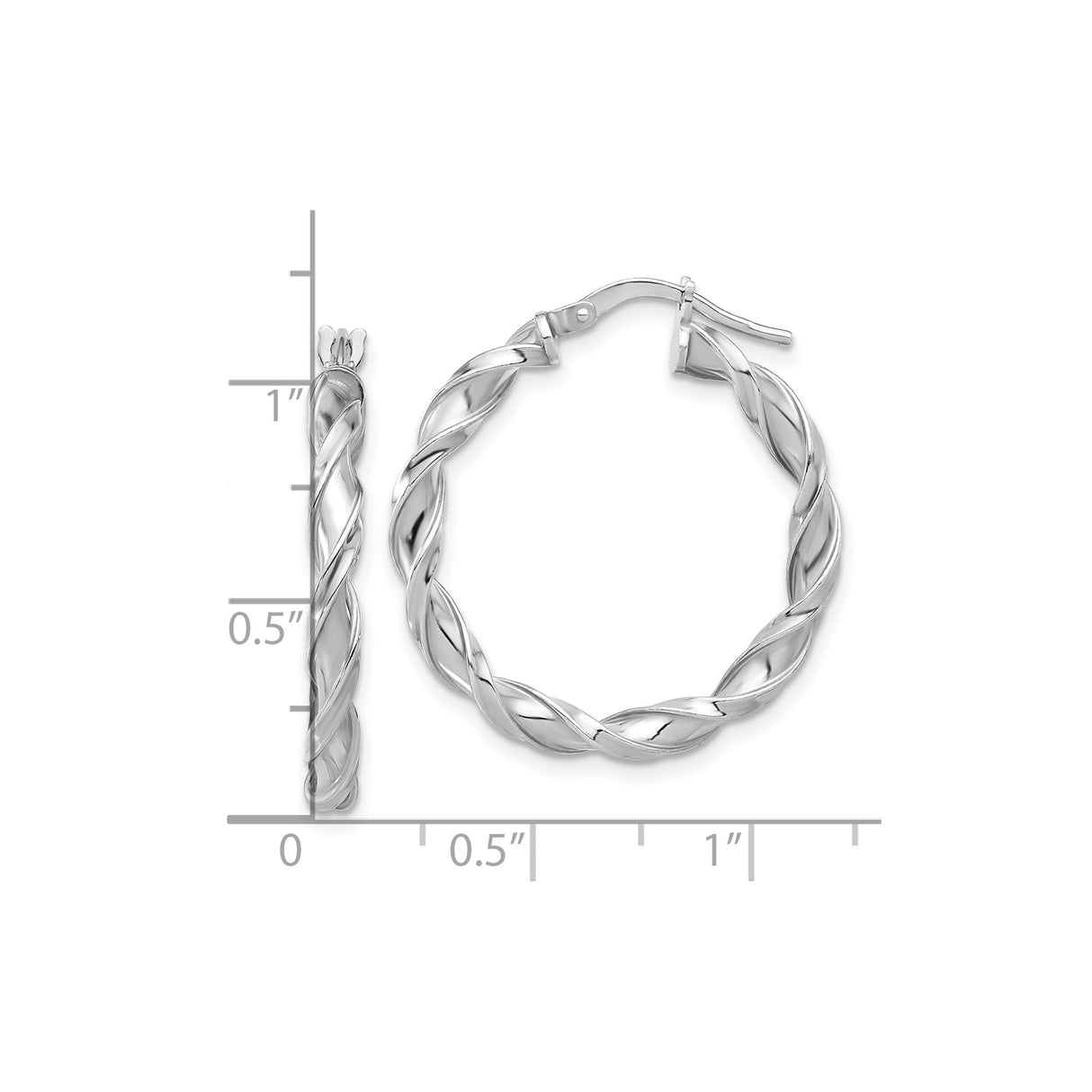 Sterling Silver Twisted Hoop Earrings with Braided Design, Rhodium Plated