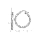 Sterling Silver Twisted Hoop Earrings with Braided Design, Rhodium Plated
