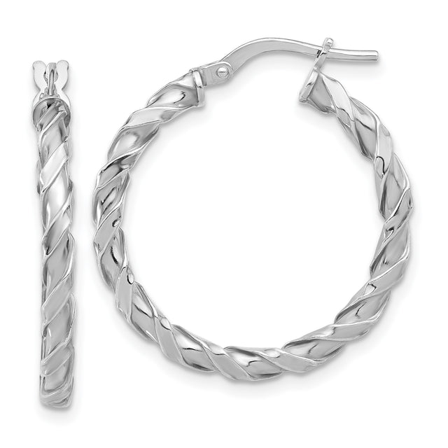 Sterling Silver Twist Hoop Earrings, Polished Rope Style, Lightweight Round Design for Women