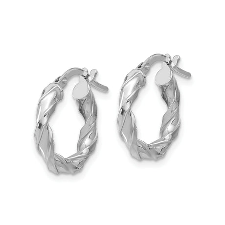 Sterling Silver Twisted Hoop Earrings with Braided Design and Rhodium Plating