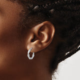 Sterling Silver Twisted Hoop Earrings with Braided Design and Rhodium Plating
