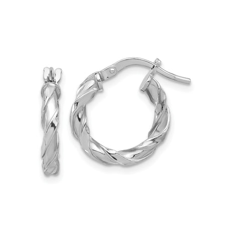 Sterling Silver Twisted Hoop Earrings with Braided Design and Rhodium Plating