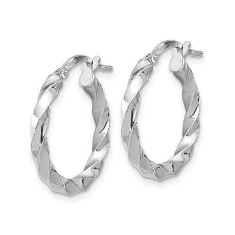 Sterling Silver Hoop Earrings, Twisted Braided Design with Rhodium Plating for Women
