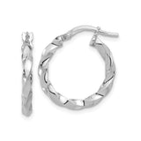 Sterling Silver Hoop Earrings, Twisted Braided Design with Rhodium Plating for Women