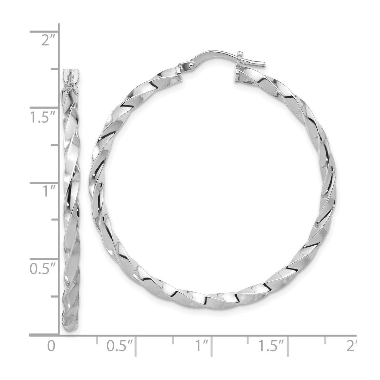 Sterling Silver Twisted Hoop Earrings, Faceted High Polish Rhodium Plated Design for Women