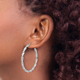 Sterling Silver Twisted Hoop Earrings with Polished Textured Rope Design for Women