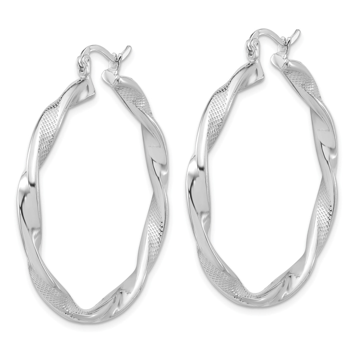 Sterling Silver Twisted Hoop Earrings, Polished 3.7mm Lightweight Modern Design for Women