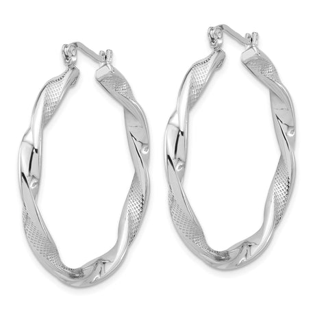Sterling Silver Twisted Hoop Earrings with Polished Textured Finish, Lightweight Modern Design