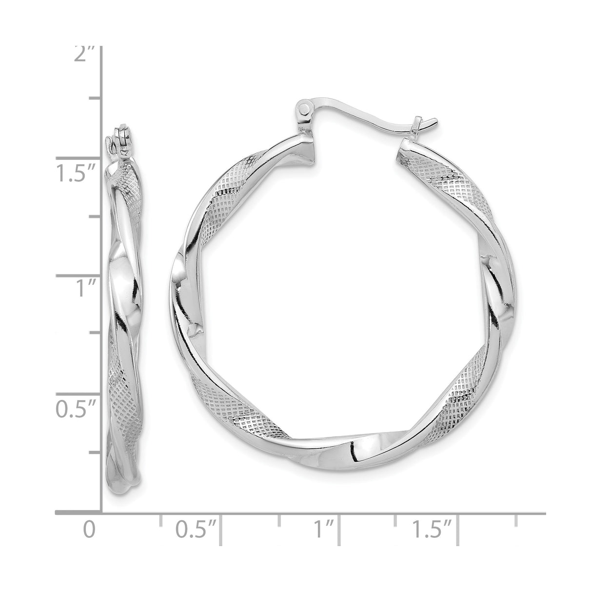 Sterling Silver Twisted Hoop Earrings with Polished Textured Finish, Lightweight Modern Design