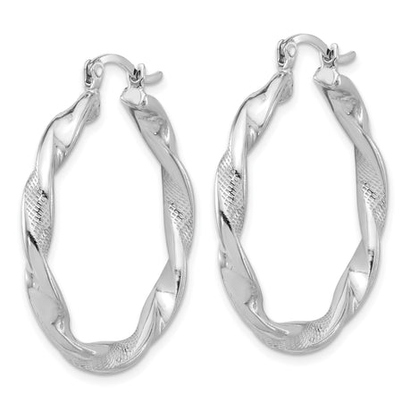 Sterling Silver Twisted Hoop Earrings with Diamond Cut Textured Design for Women