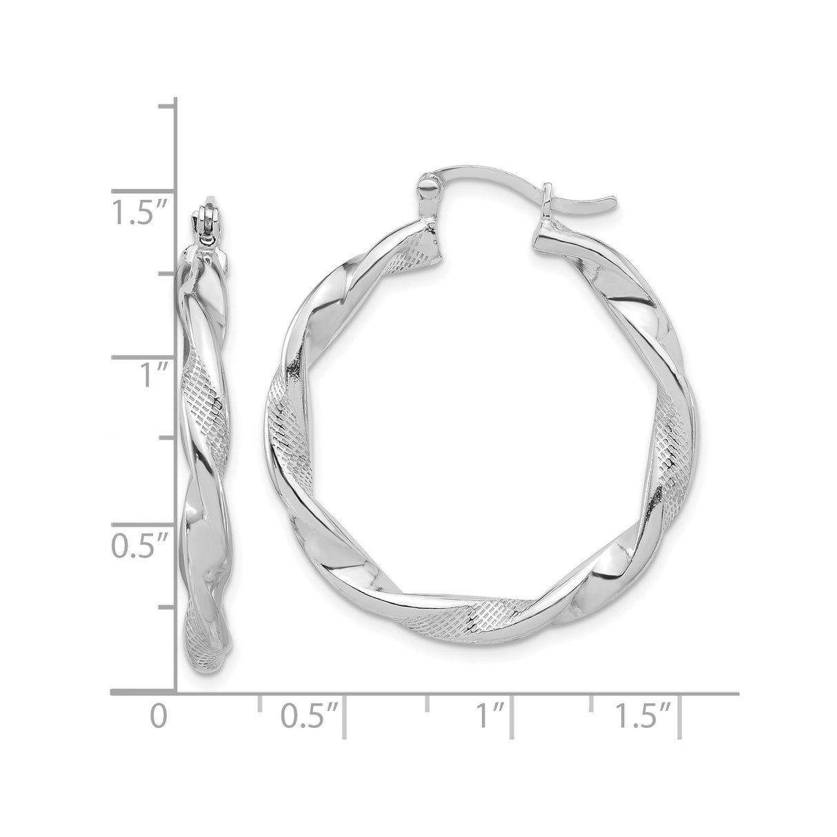 Sterling Silver Twisted Hoop Earrings with Diamond Cut Textured Design for Women