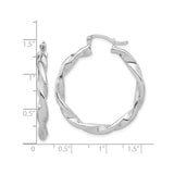 Sterling Silver Twisted Hoop Earrings with Diamond Cut Textured Design for Women